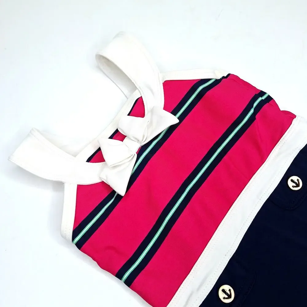 Janie and Jack Sailor Swimsuit Baby Girl 12-18mo Nautical Stripe One Piece Retro